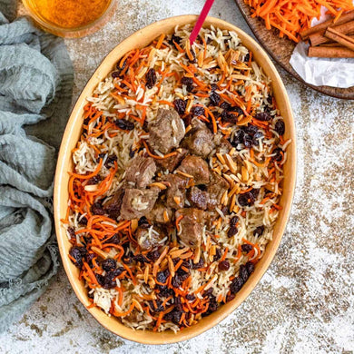 kabuli pulao (afghan spiced rice pilaf with braised beef) | $15