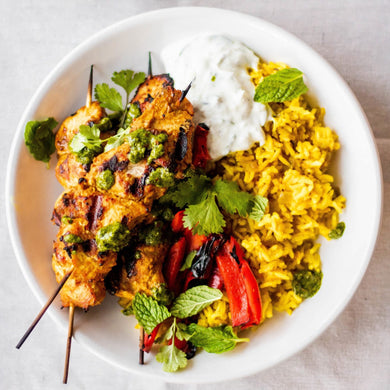 tandoori chicken with spiced rice and raita sauce | $14